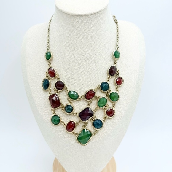 Regal Acrylic Mosaic Gemstone Statement Necklace - Picture 1 of 9